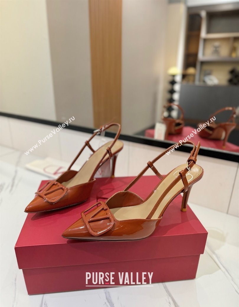 Valentino VLogo Signature Slingback Pumps 8cm in Patent Calfskin Brown 2025 VA082111 (MD-250821090)