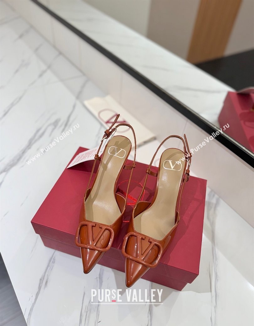 Valentino VLogo Signature Slingback Pumps 8cm in Patent Calfskin Brown 2025 VA082111 (MD-250821090)