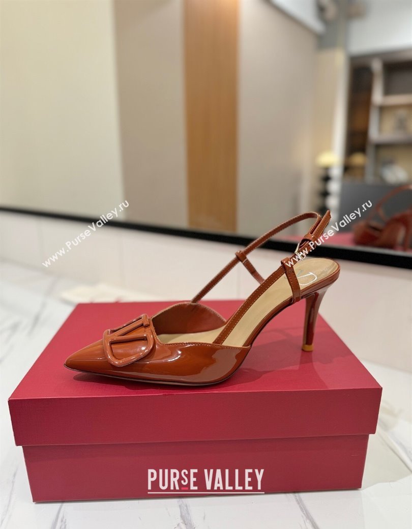 Valentino VLogo Signature Slingback Pumps 8cm in Patent Calfskin Brown 2025 VA082111 (MD-250821090)