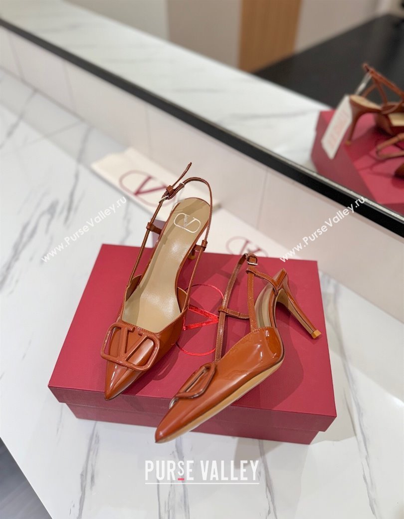 Valentino VLogo Signature Slingback Pumps 8cm in Patent Calfskin Brown 2025 VA082111 (MD-250821090)