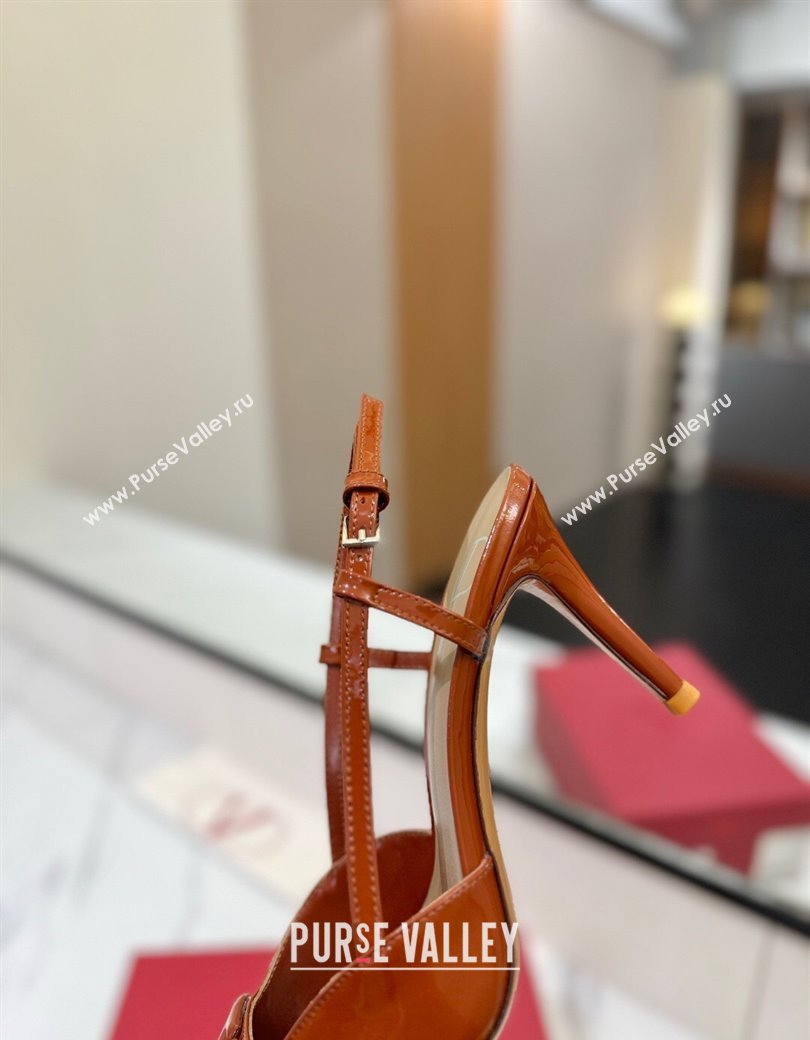 Valentino VLogo Signature Slingback Pumps 8cm in Patent Calfskin Brown 2025 VA082111 (MD-250821090)