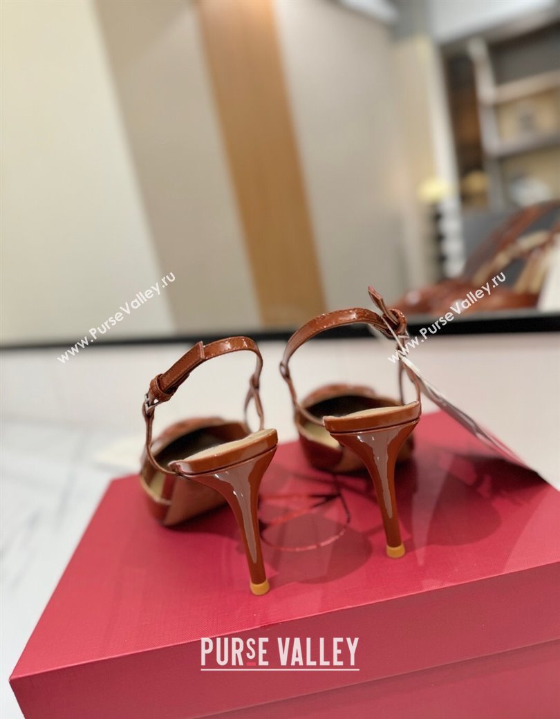 Valentino VLogo Signature Slingback Pumps 8cm in Patent Calfskin Brown 2025 VA082111 (MD-250821090)