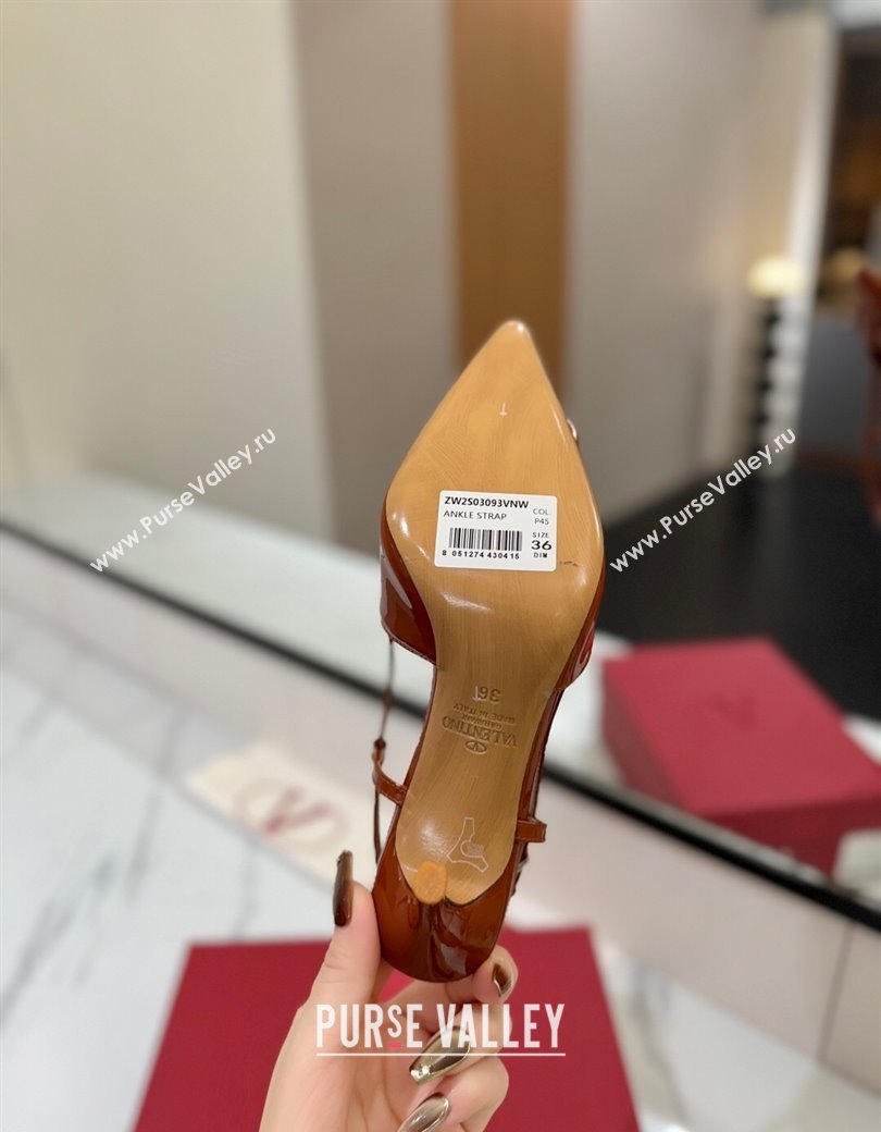 Valentino VLogo Signature Slingback Pumps 8cm in Patent Calfskin Brown 2025 VA082111 (MD-250821090)