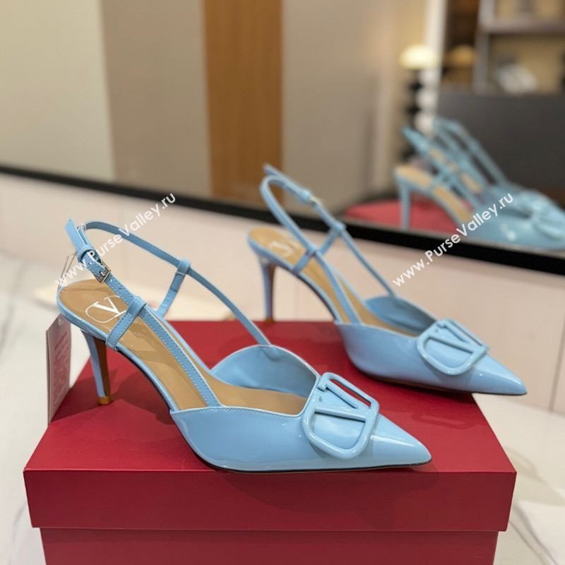 Valentino VLogo Signature Slingback Pumps 8cm in Patent Calfskin Light Blue 2025 VA082111 (MD-250821091)
