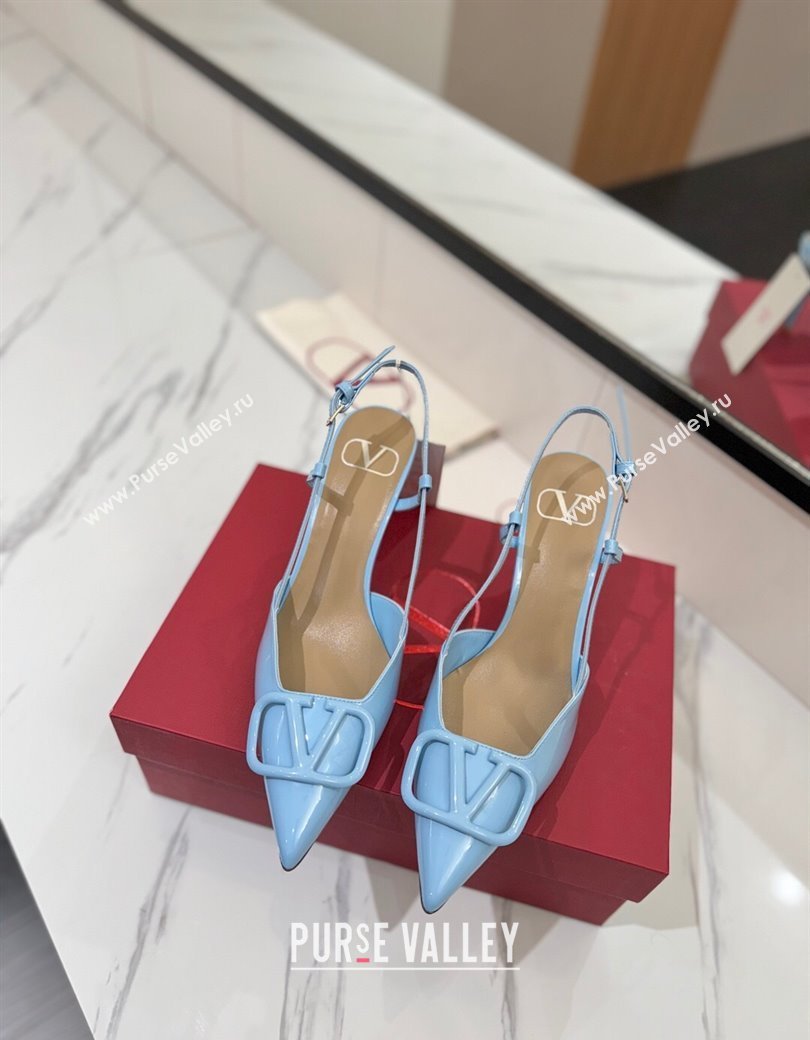 Valentino VLogo Signature Slingback Pumps 8cm in Patent Calfskin Light Blue 2025 VA082111 (MD-250821091)