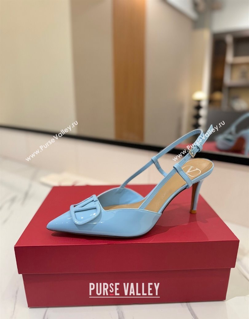 Valentino VLogo Signature Slingback Pumps 8cm in Patent Calfskin Light Blue 2025 VA082111 (MD-250821091)