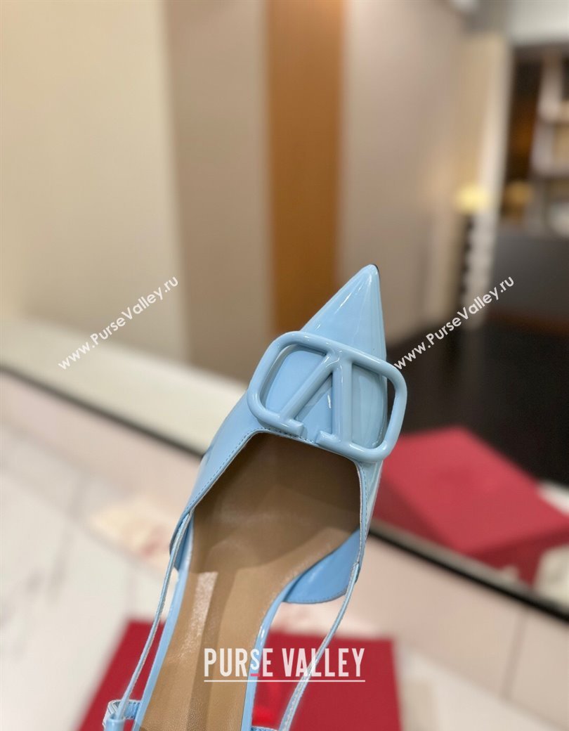 Valentino VLogo Signature Slingback Pumps 8cm in Patent Calfskin Light Blue 2025 VA082111 (MD-250821091)