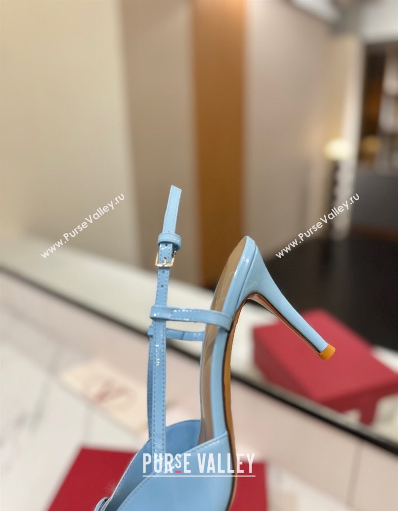 Valentino VLogo Signature Slingback Pumps 8cm in Patent Calfskin Light Blue 2025 VA082111 (MD-250821091)