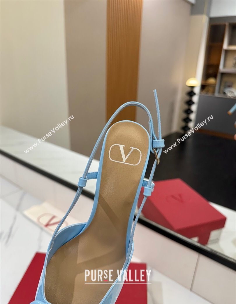 Valentino VLogo Signature Slingback Pumps 8cm in Patent Calfskin Light Blue 2025 VA082111 (MD-250821091)