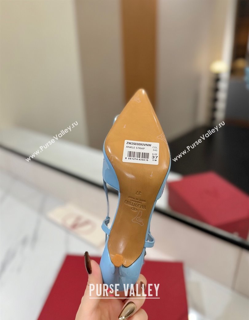 Valentino VLogo Signature Slingback Pumps 8cm in Patent Calfskin Light Blue 2025 VA082111 (MD-250821091)