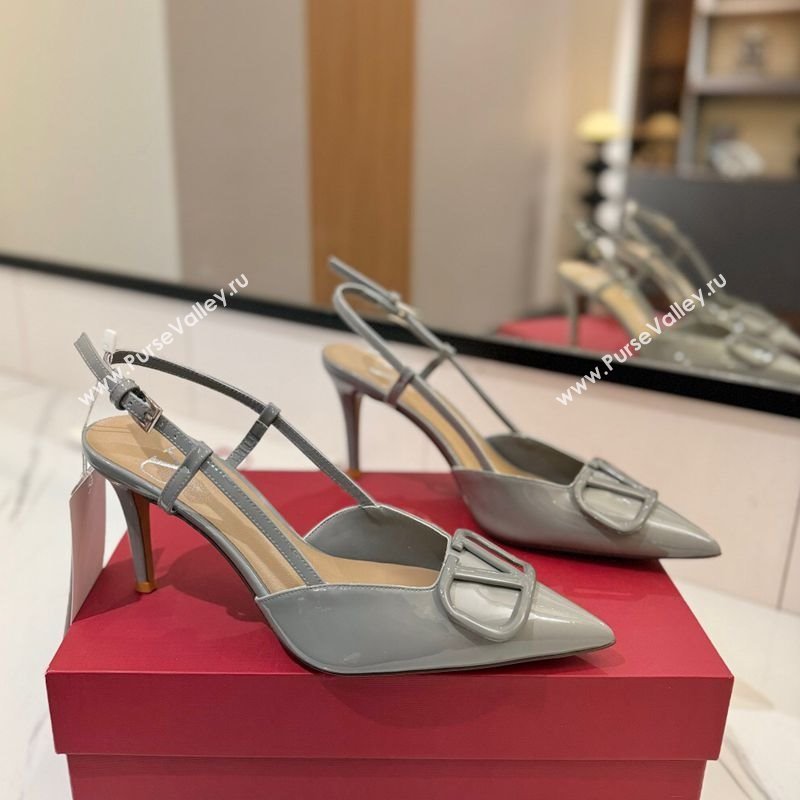 Valentino VLogo Signature Slingback Pumps 8cm in Patent Calfskin Grey 2025 VA082111 (MD-250821092)