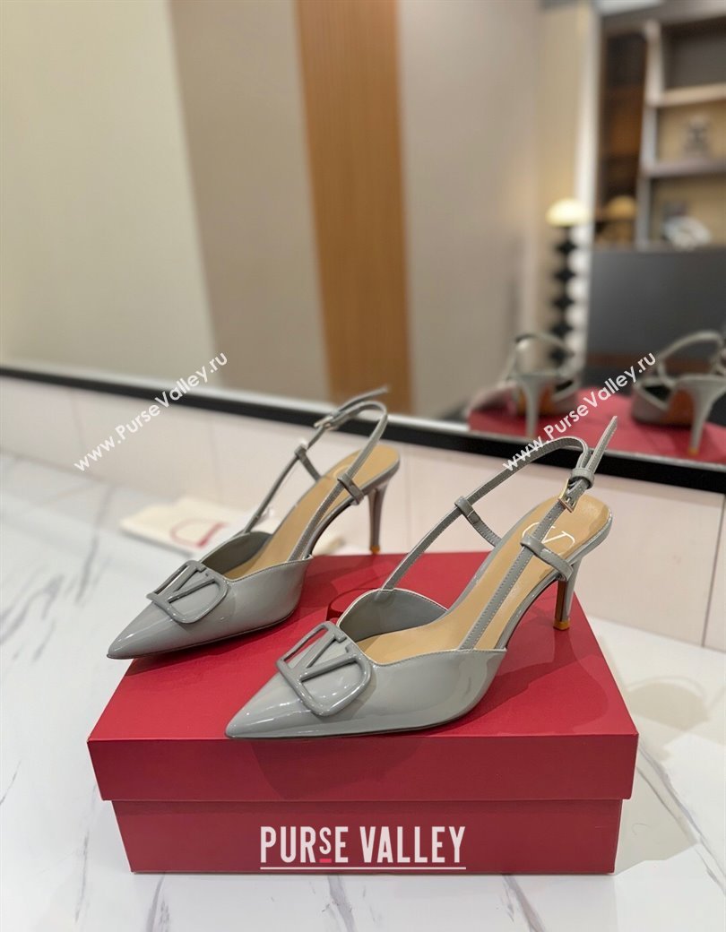 Valentino VLogo Signature Slingback Pumps 8cm in Patent Calfskin Grey 2025 VA082111 (MD-250821092)