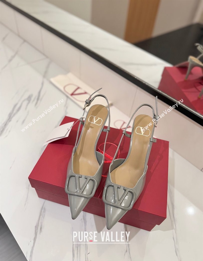 Valentino VLogo Signature Slingback Pumps 8cm in Patent Calfskin Grey 2025 VA082111 (MD-250821092)