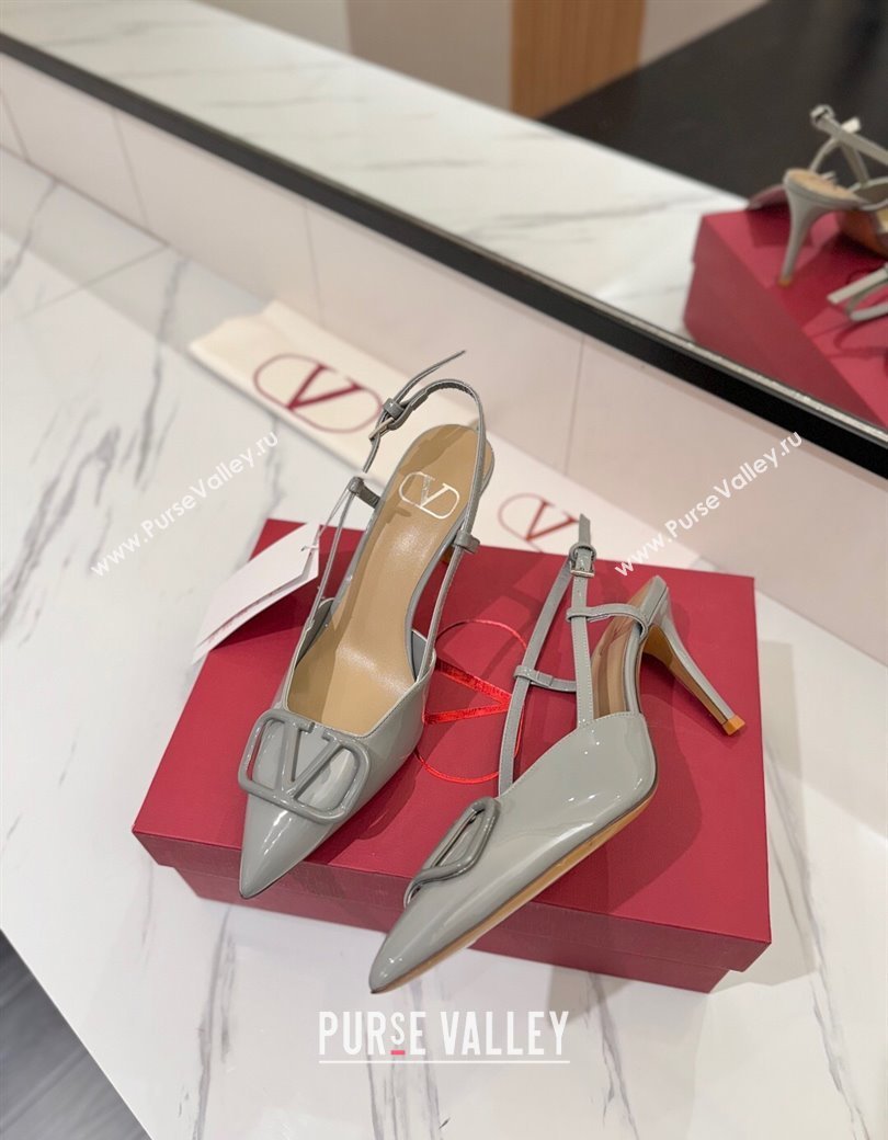 Valentino VLogo Signature Slingback Pumps 8cm in Patent Calfskin Grey 2025 VA082111 (MD-250821092)