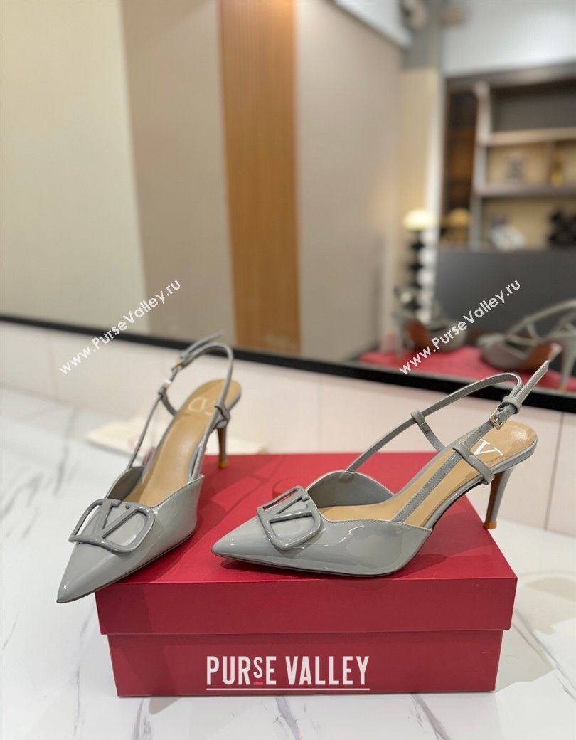 Valentino VLogo Signature Slingback Pumps 8cm in Patent Calfskin Grey 2025 VA082111 (MD-250821092)
