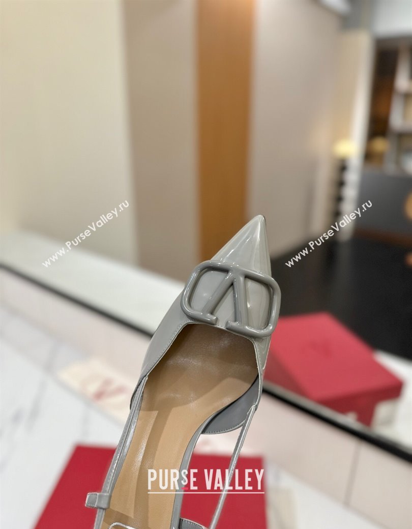 Valentino VLogo Signature Slingback Pumps 8cm in Patent Calfskin Grey 2025 VA082111 (MD-250821092)