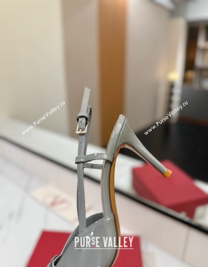 Valentino VLogo Signature Slingback Pumps 8cm in Patent Calfskin Grey 2025 VA082111 (MD-250821092)
