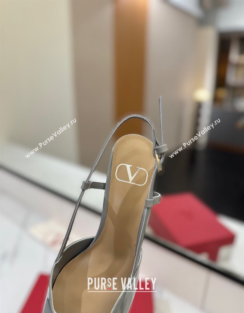 Valentino VLogo Signature Slingback Pumps 8cm in Patent Calfskin Grey 2025 VA082111 (MD-250821092)