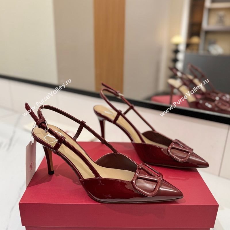Valentino VLogo Signature Slingback Pumps 8cm in Patent Calfskin Dark Burgundy 2025 VA082111 (MD-250821093)