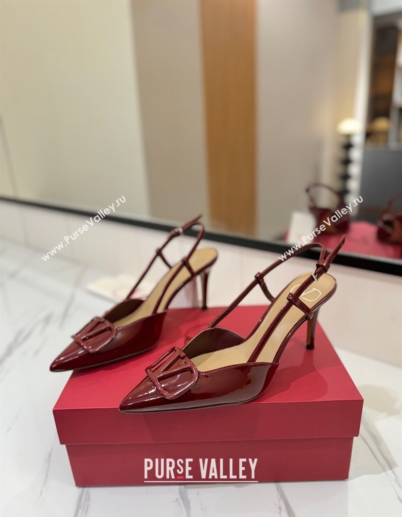 Valentino VLogo Signature Slingback Pumps 8cm in Patent Calfskin Dark Burgundy 2025 VA082111 (MD-250821093)