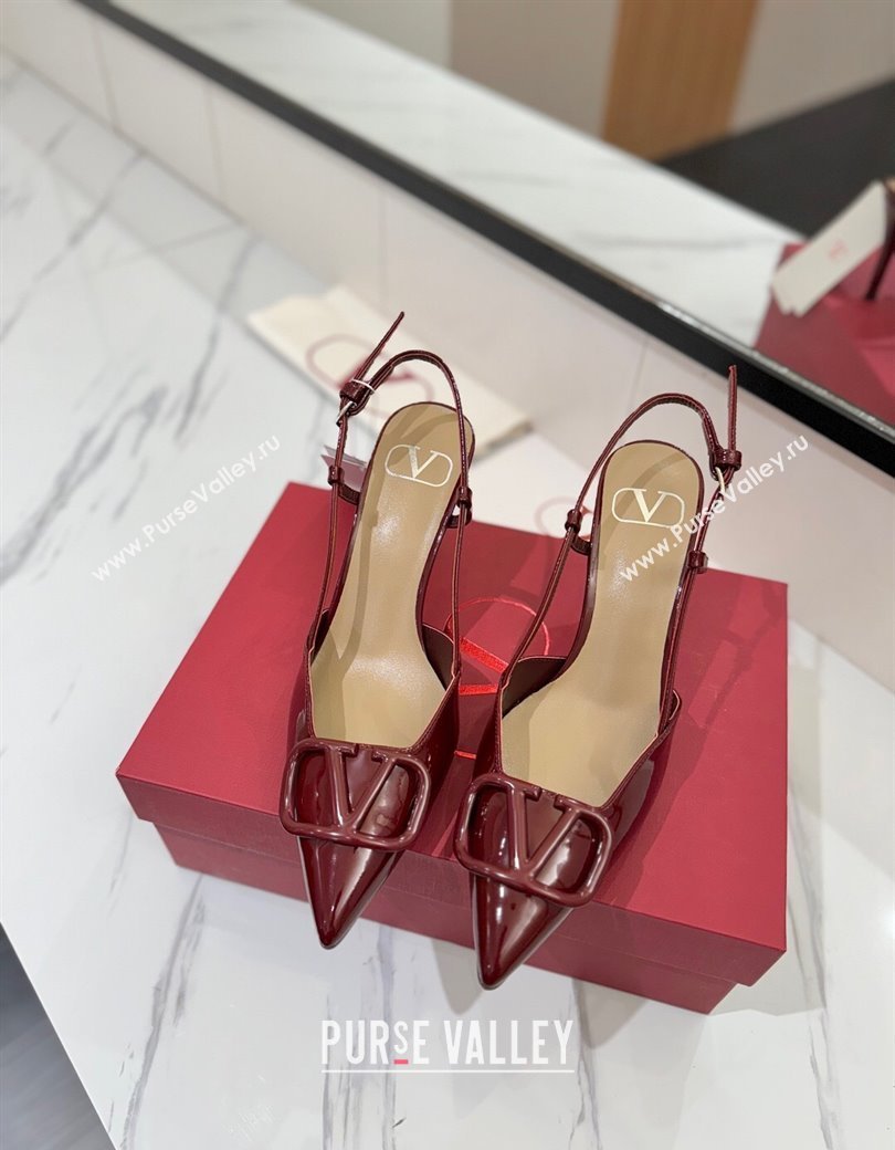 Valentino VLogo Signature Slingback Pumps 8cm in Patent Calfskin Dark Burgundy 2025 VA082111 (MD-250821093)