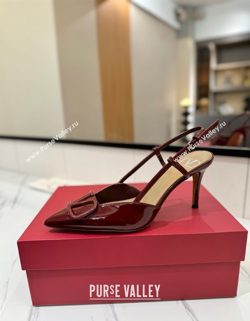 Valentino VLogo Signature Slingback Pumps 8cm in Patent Calfskin Dark Burgundy 2025 VA082111 (MD-250821093)