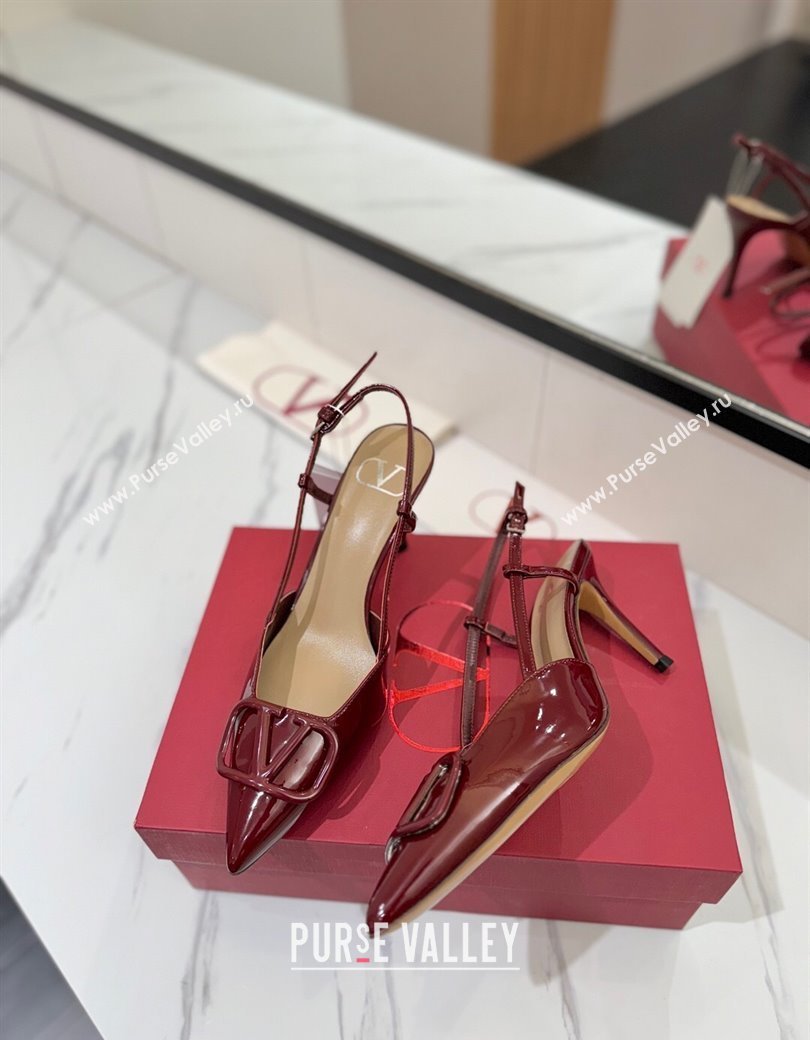 Valentino VLogo Signature Slingback Pumps 8cm in Patent Calfskin Dark Burgundy 2025 VA082111 (MD-250821093)