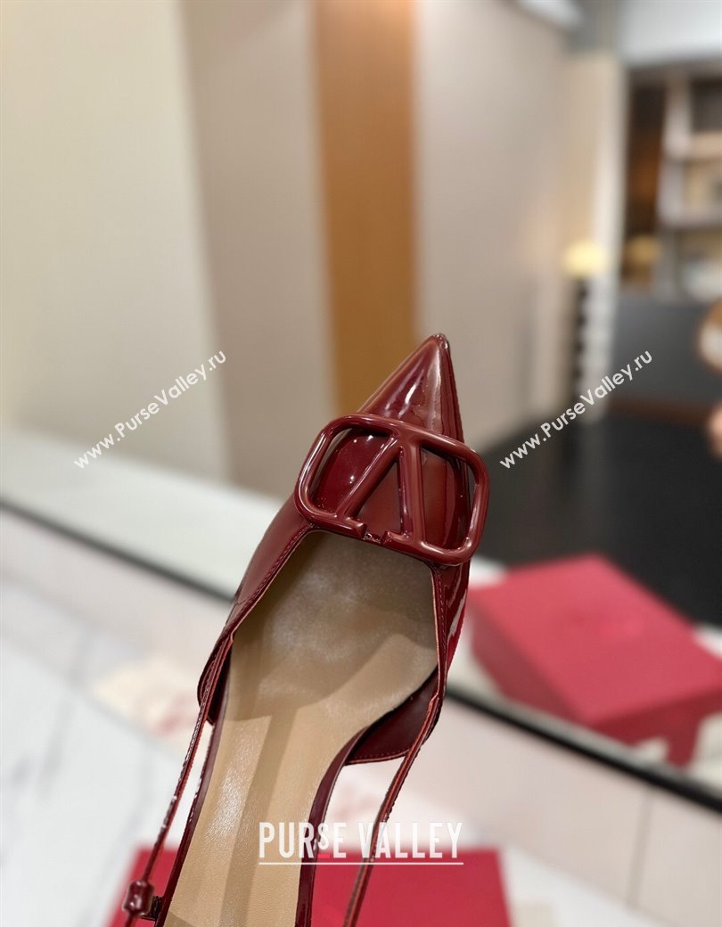 Valentino VLogo Signature Slingback Pumps 8cm in Patent Calfskin Dark Burgundy 2025 VA082111 (MD-250821093)