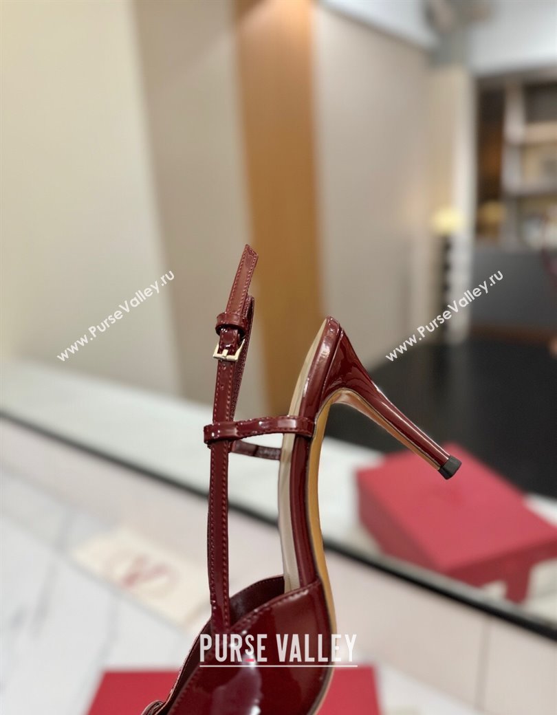 Valentino VLogo Signature Slingback Pumps 8cm in Patent Calfskin Dark Burgundy 2025 VA082111 (MD-250821093)