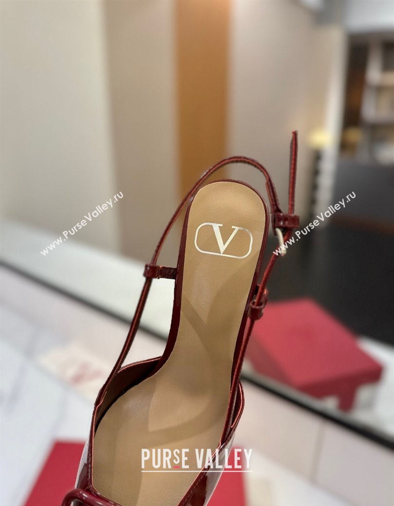 Valentino VLogo Signature Slingback Pumps 8cm in Patent Calfskin Dark Burgundy 2025 VA082111 (MD-250821093)