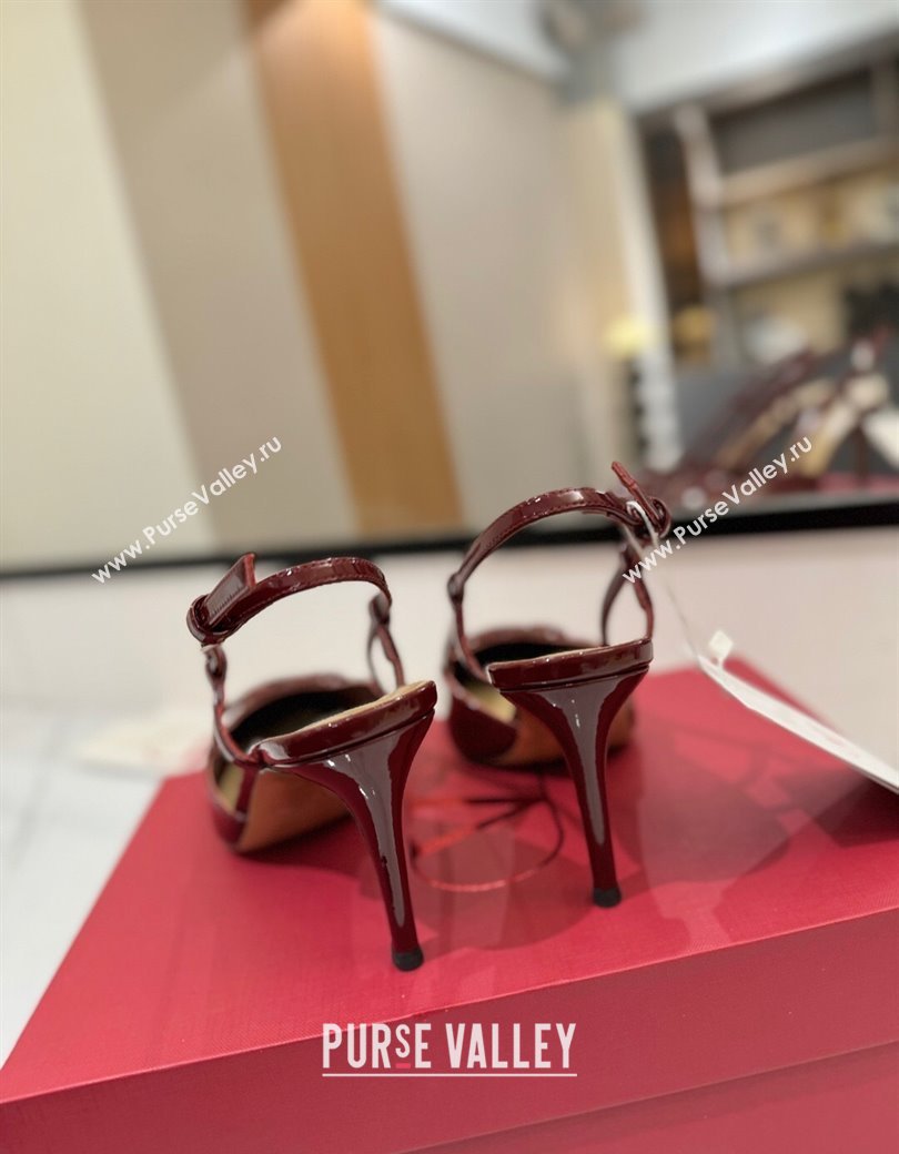 Valentino VLogo Signature Slingback Pumps 8cm in Patent Calfskin Dark Burgundy 2025 VA082111 (MD-250821093)