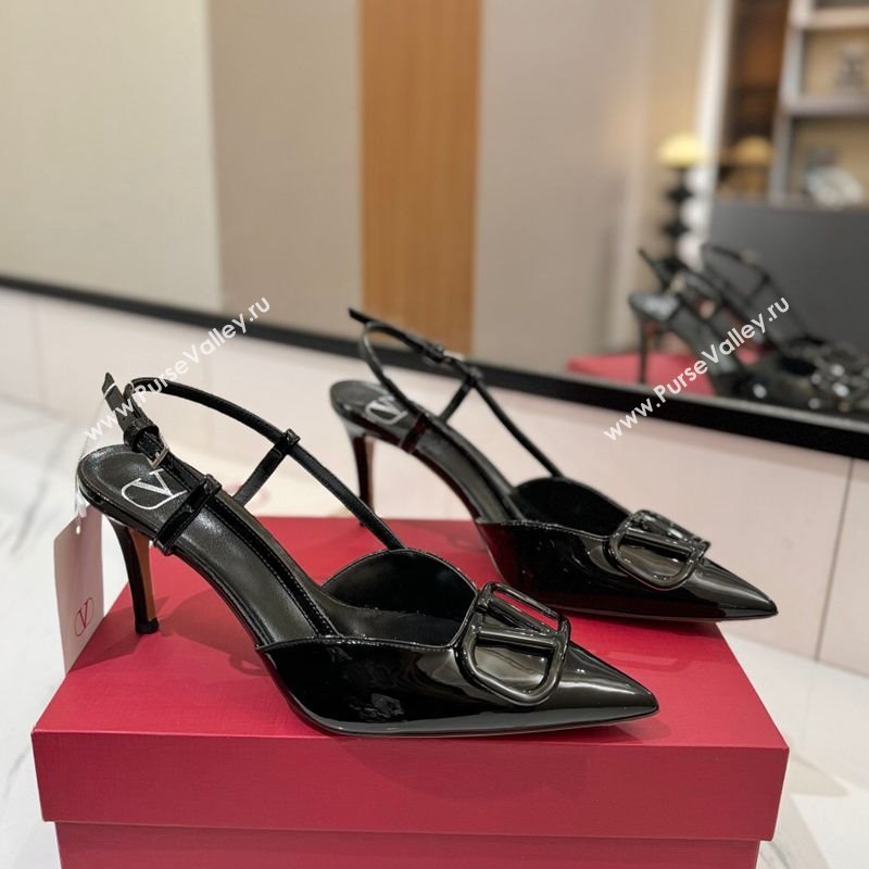 Valentino VLogo Signature Slingback Pumps 8cm in Patent Calfskin All Black 2025 VA082111 (MD-250821094)