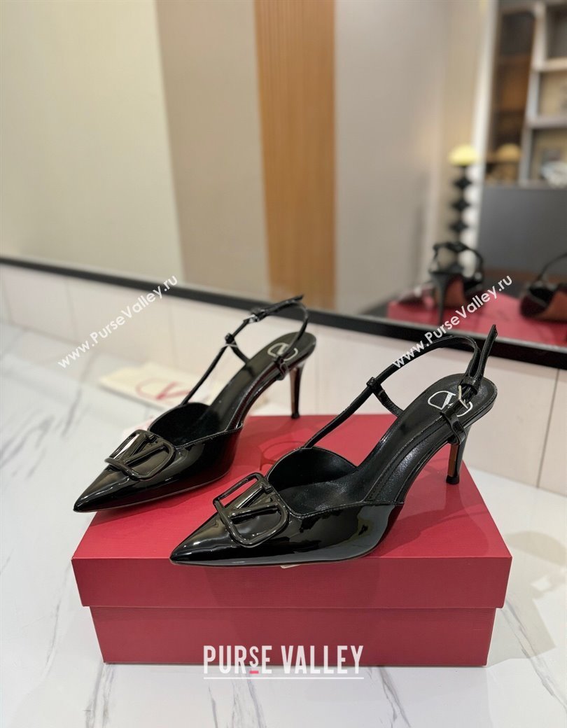 Valentino VLogo Signature Slingback Pumps 8cm in Patent Calfskin All Black 2025 VA082111 (MD-250821094)