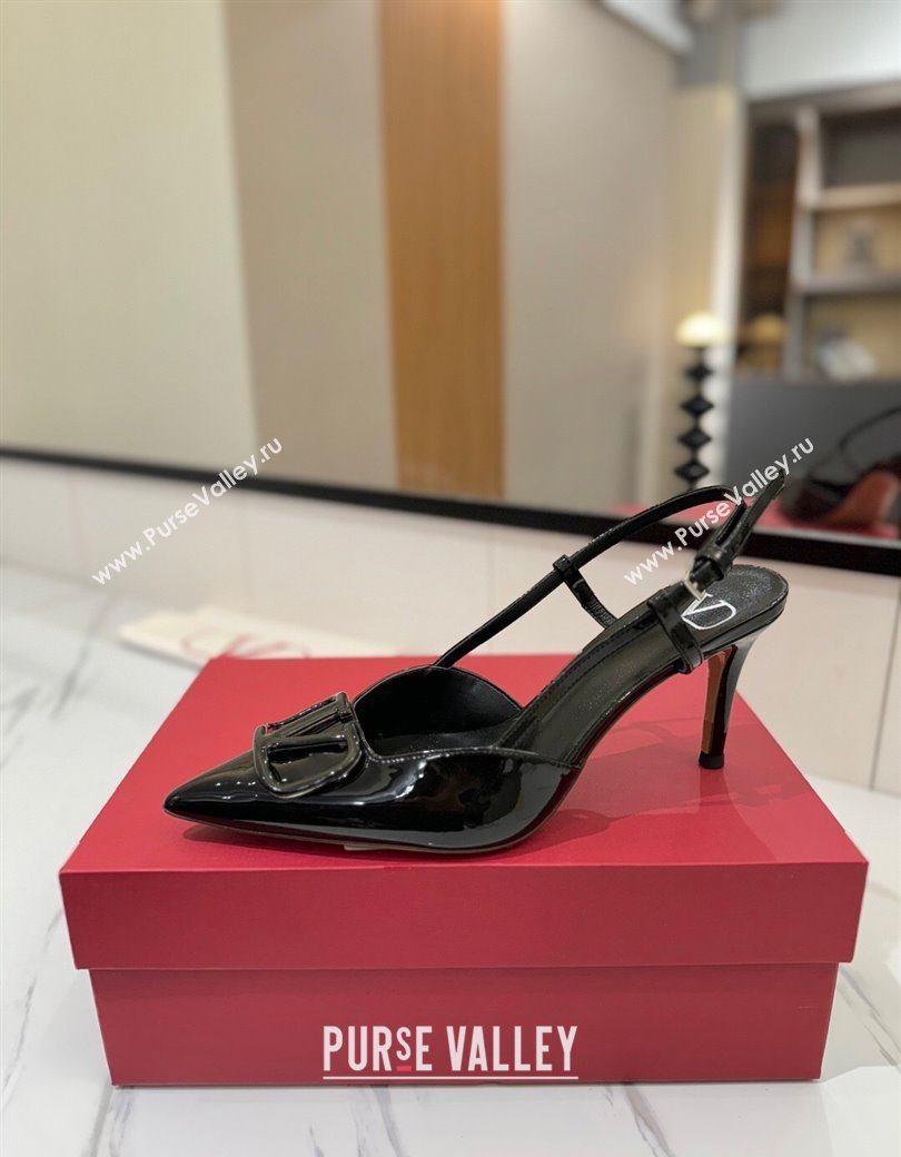 Valentino VLogo Signature Slingback Pumps 8cm in Patent Calfskin All Black 2025 VA082111 (MD-250821094)