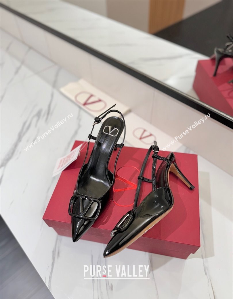 Valentino VLogo Signature Slingback Pumps 8cm in Patent Calfskin All Black 2025 VA082111 (MD-250821094)