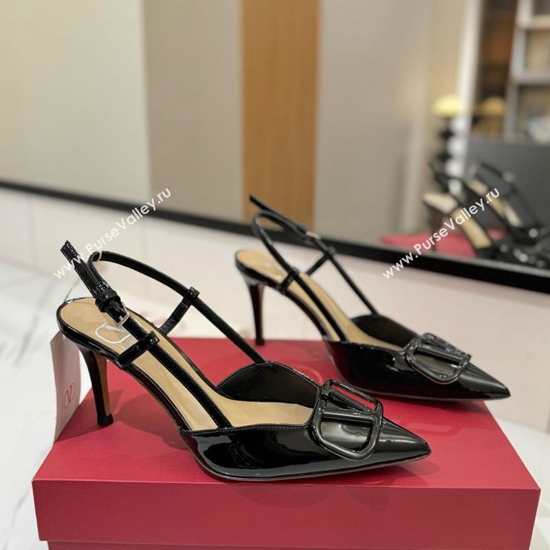 Valentino VLogo Signature Slingback Pumps 8cm in Patent Calfskin Black2 2025 VA082111 (MD-250821095)
