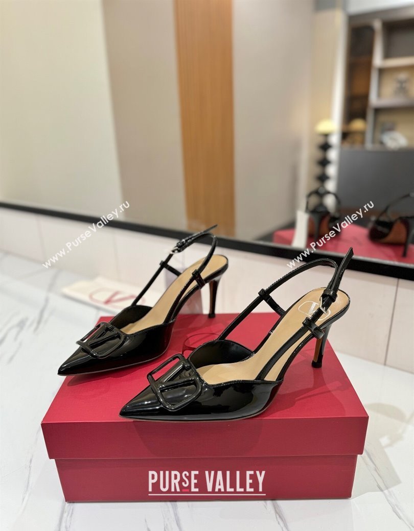 Valentino VLogo Signature Slingback Pumps 8cm in Patent Calfskin Black2 2025 VA082111 (MD-250821095)