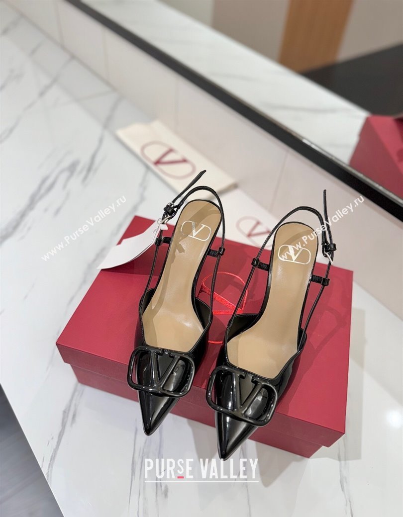 Valentino VLogo Signature Slingback Pumps 8cm in Patent Calfskin Black2 2025 VA082111 (MD-250821095)