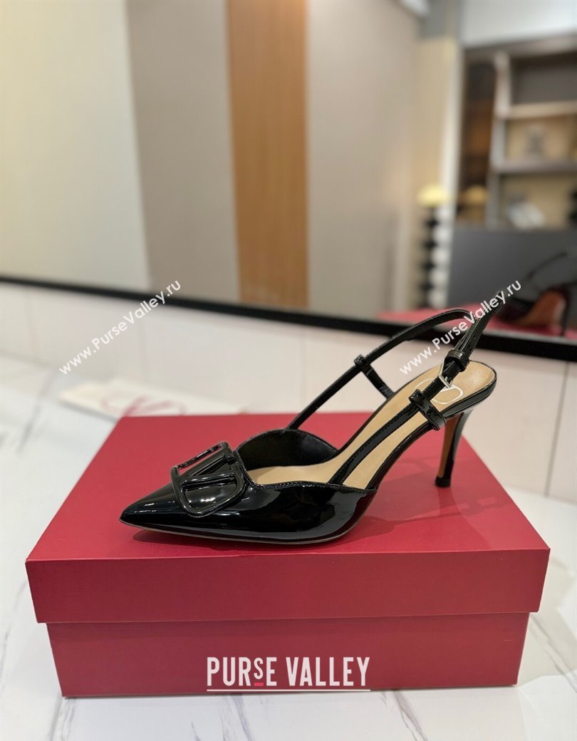 Valentino VLogo Signature Slingback Pumps 8cm in Patent Calfskin Black2 2025 VA082111 (MD-250821095)
