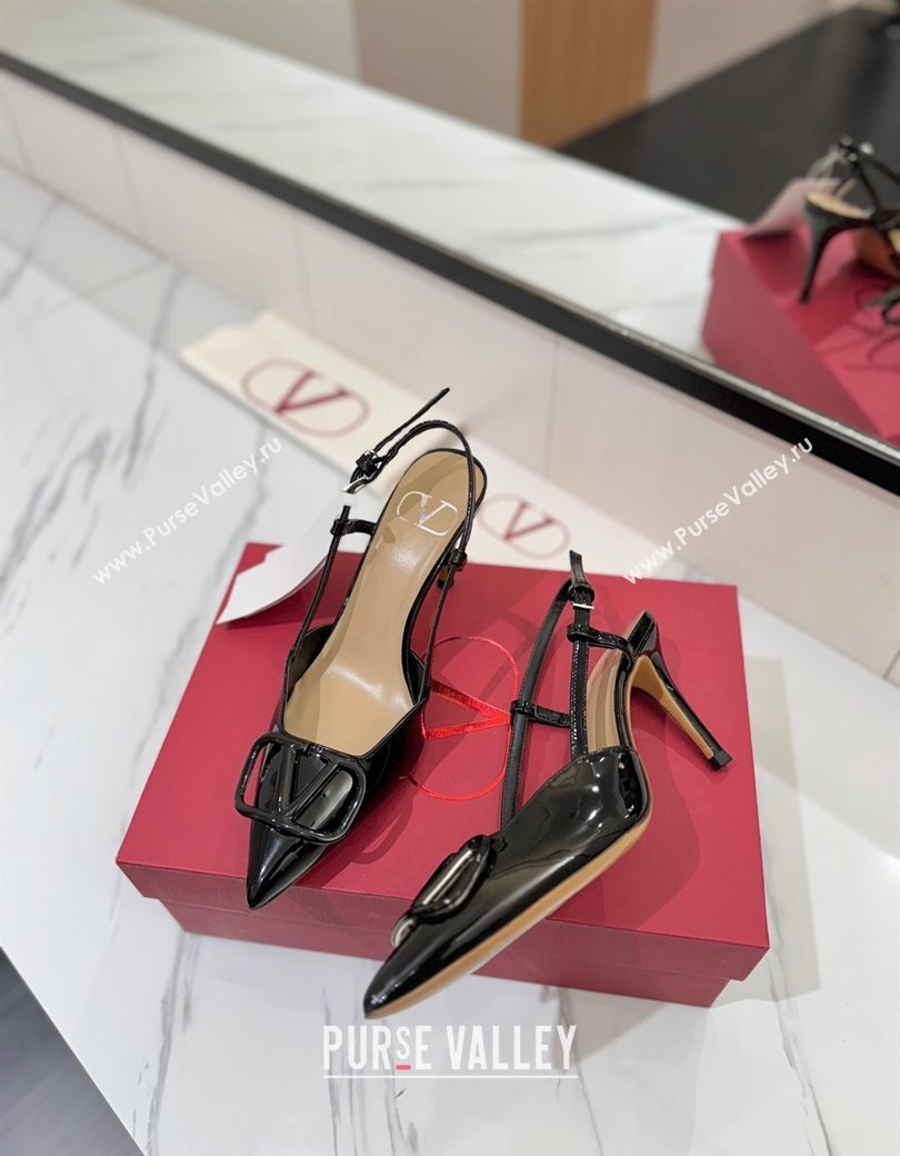 Valentino VLogo Signature Slingback Pumps 8cm in Patent Calfskin Black2 2025 VA082111 (MD-250821095)