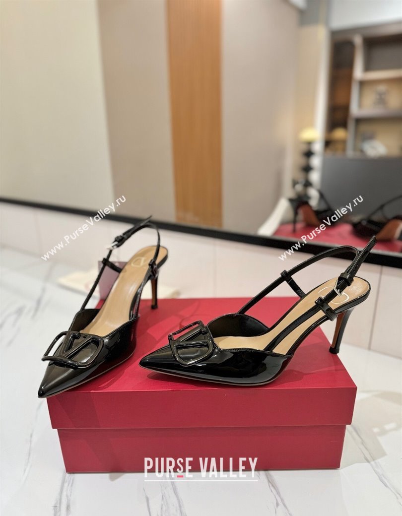 Valentino VLogo Signature Slingback Pumps 8cm in Patent Calfskin Black2 2025 VA082111 (MD-250821095)