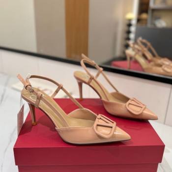 Valentino VLogo Signature Slingback Pumps 8cm in Patent Calfskin Pale Pink 2025 VA082111 (MD-250821096)