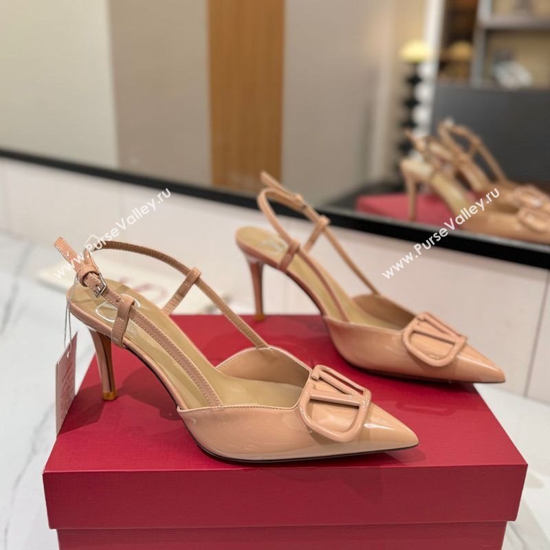 Valentino VLogo Signature Slingback Pumps 8cm in Patent Calfskin Pale Pink 2025 VA082111 (MD-250821096)