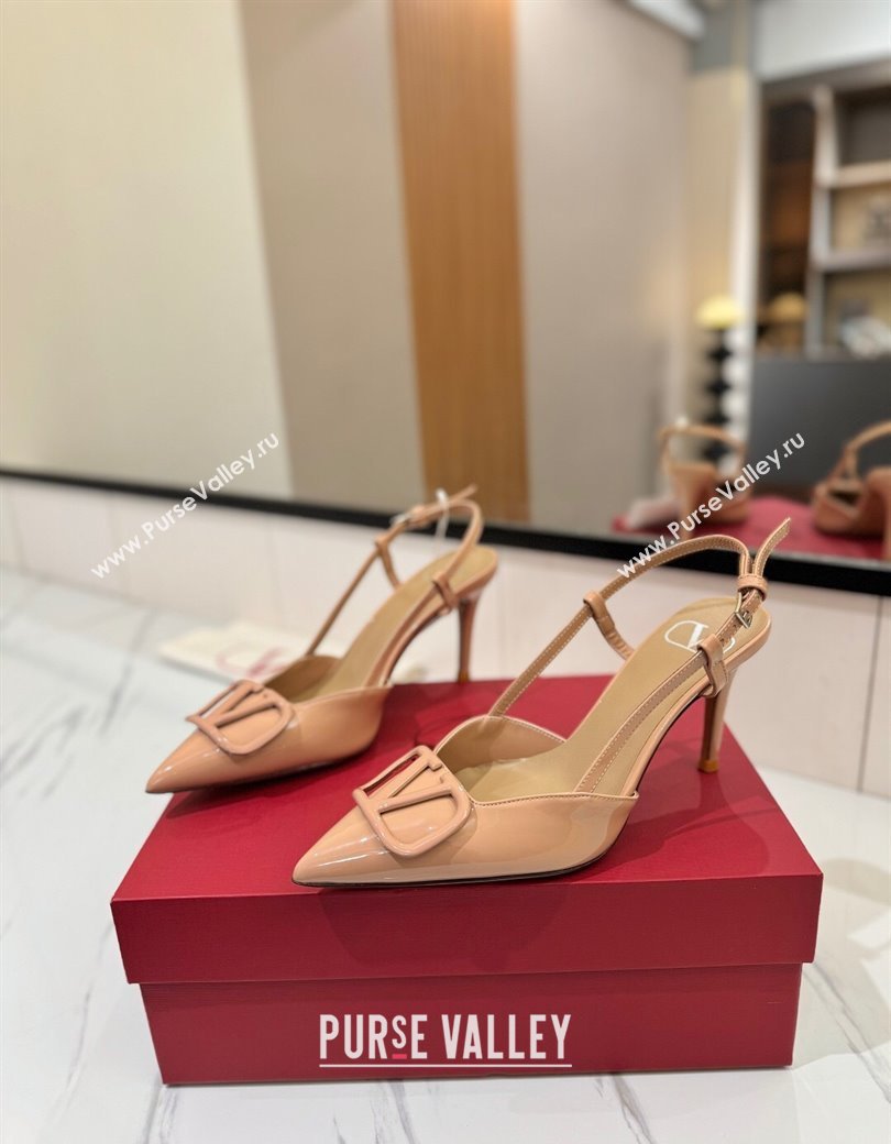 Valentino VLogo Signature Slingback Pumps 8cm in Patent Calfskin Pale Pink 2025 VA082111 (MD-250821096)