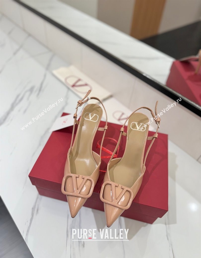 Valentino VLogo Signature Slingback Pumps 8cm in Patent Calfskin Pale Pink 2025 VA082111 (MD-250821096)