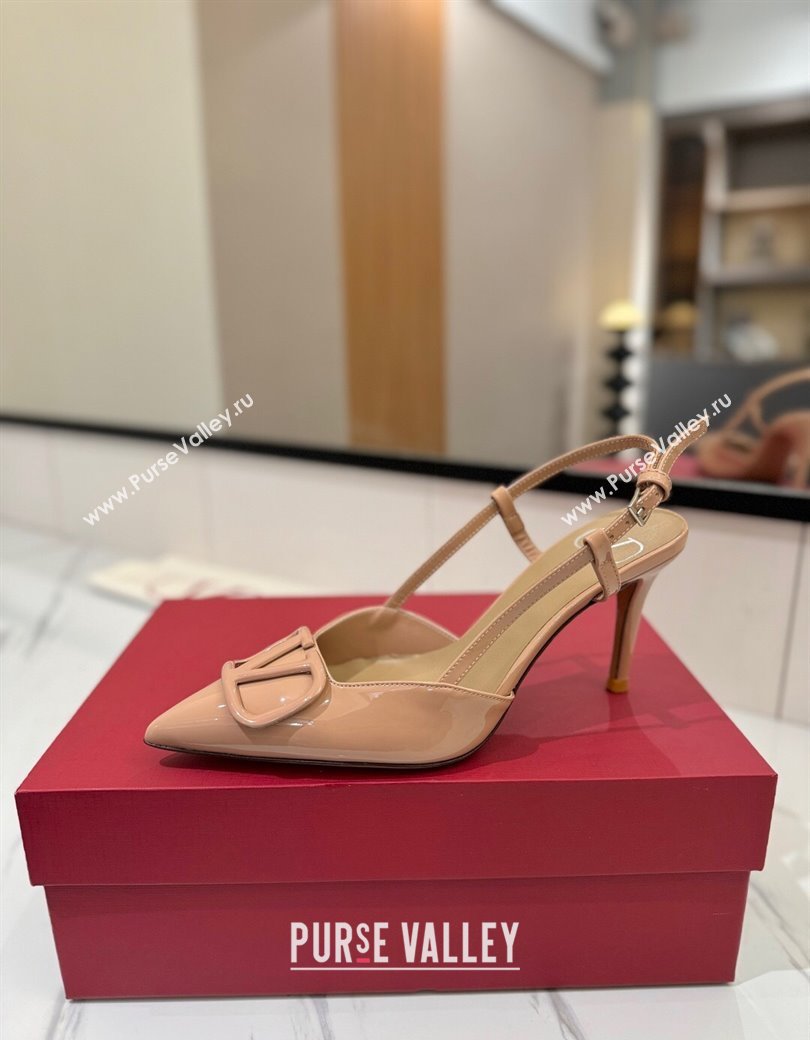 Valentino VLogo Signature Slingback Pumps 8cm in Patent Calfskin Pale Pink 2025 VA082111 (MD-250821096)