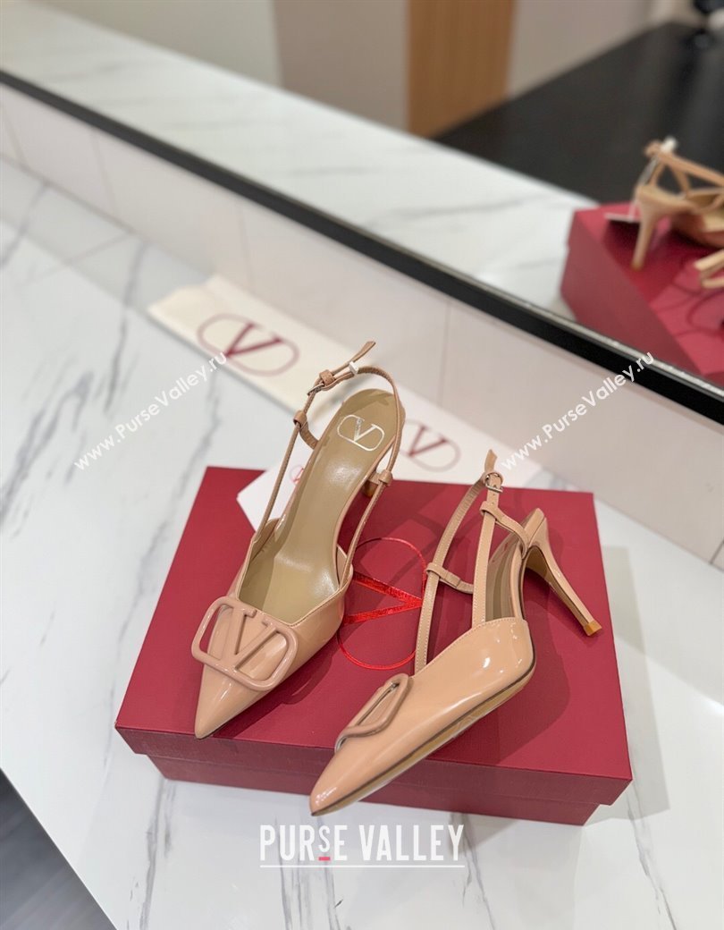 Valentino VLogo Signature Slingback Pumps 8cm in Patent Calfskin Pale Pink 2025 VA082111 (MD-250821096)