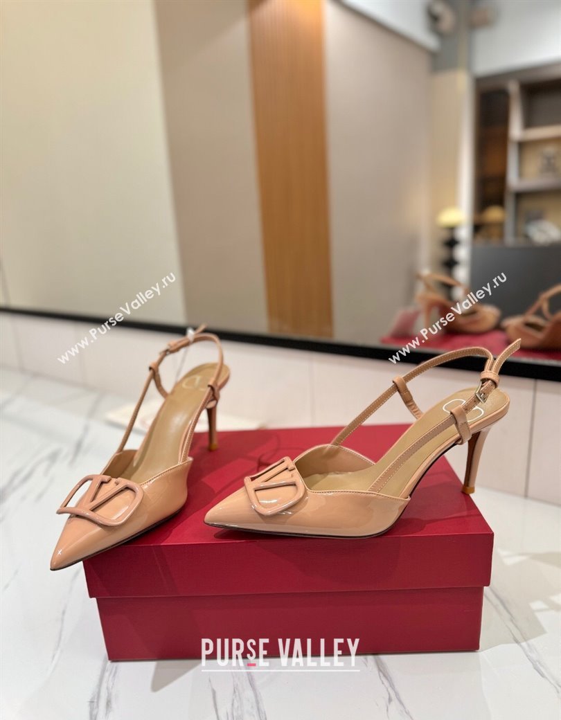 Valentino VLogo Signature Slingback Pumps 8cm in Patent Calfskin Pale Pink 2025 VA082111 (MD-250821096)