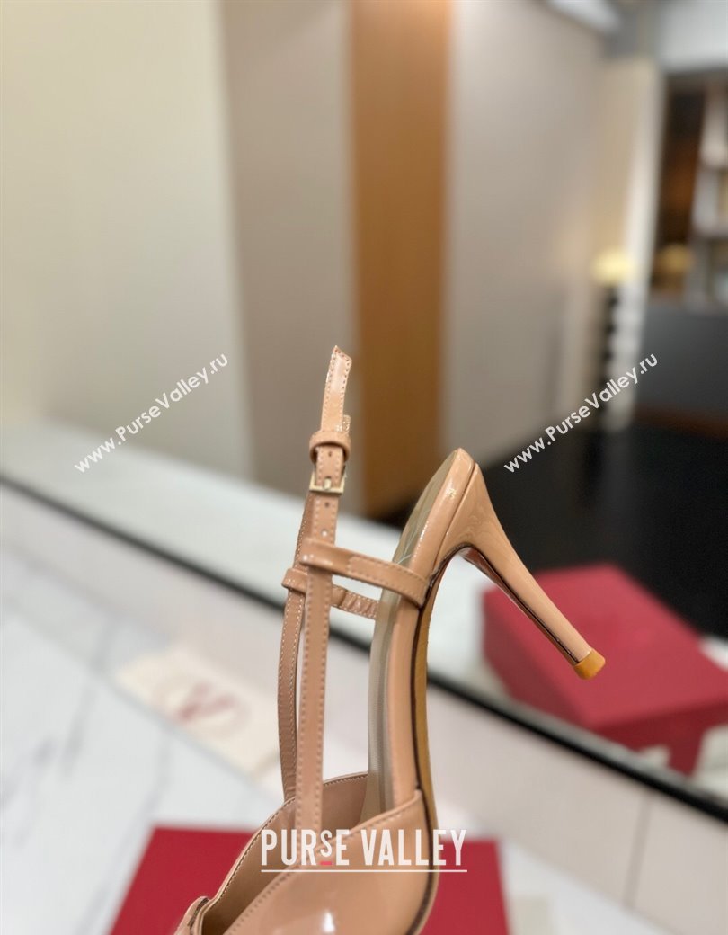 Valentino VLogo Signature Slingback Pumps 8cm in Patent Calfskin Pale Pink 2025 VA082111 (MD-250821096)