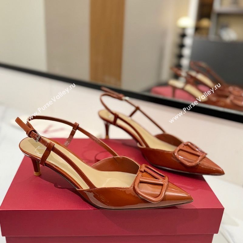Valentino VLogo Signature Slingback Pumps 4.5cm in Patent Calfskin Brown 2025 VA082111 (MD-250821097)
